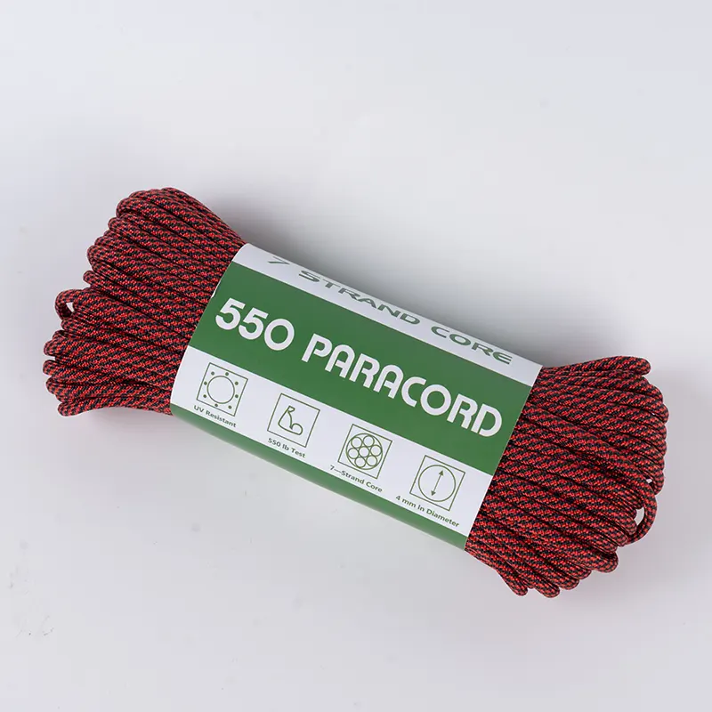 7 Telli Çekirdek 4mm Siyah ve Kırmızı Spiral 550 Polyester Paracord